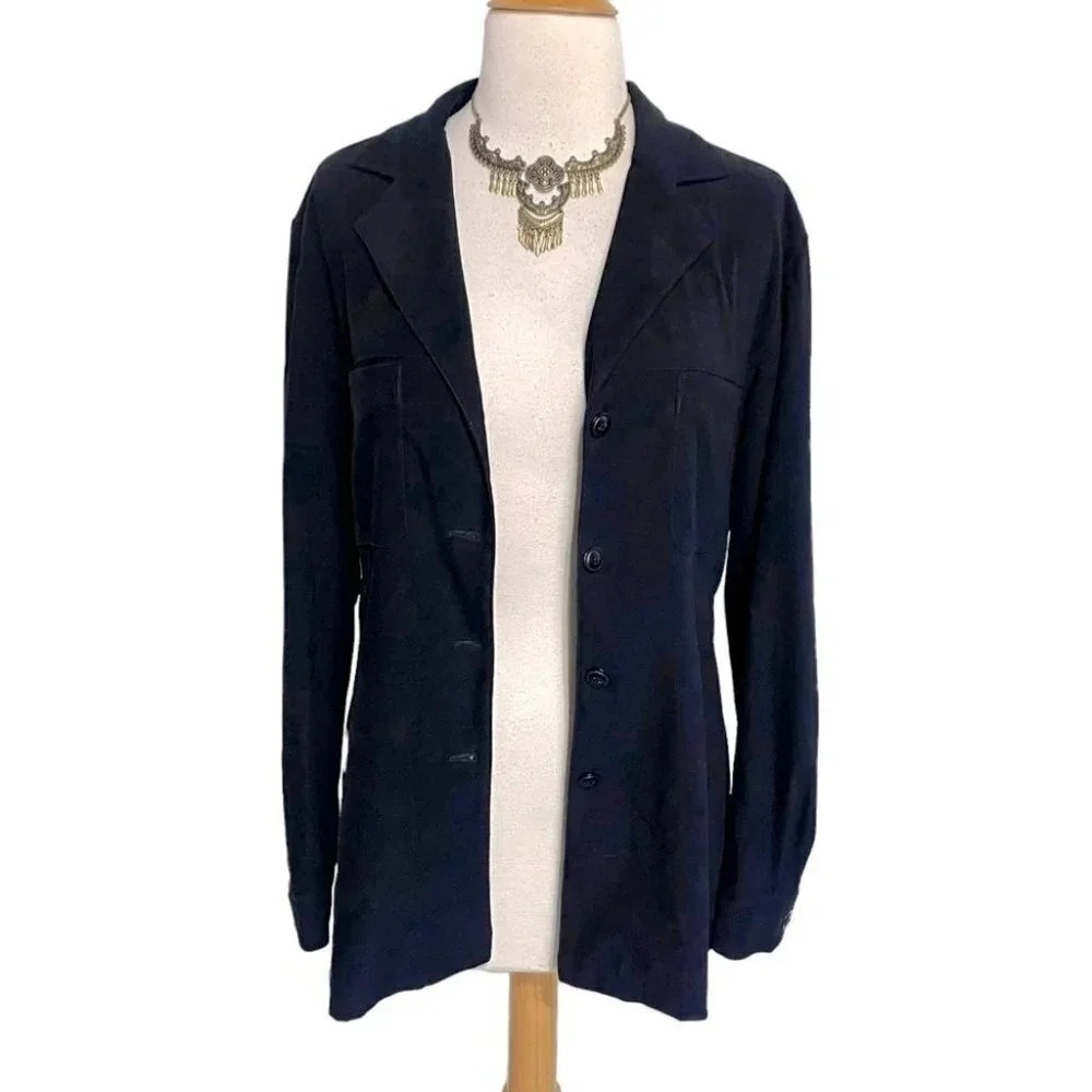 Express womens M black faux suede button down shacket Western Goth Matrix